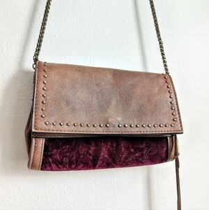 Dolce Vita Crushed Velvet & Faux Leather Crossbody Bag Burgundy & Brown